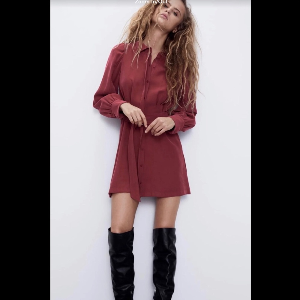 Zara ballon sleeve pleated belted dress, size small